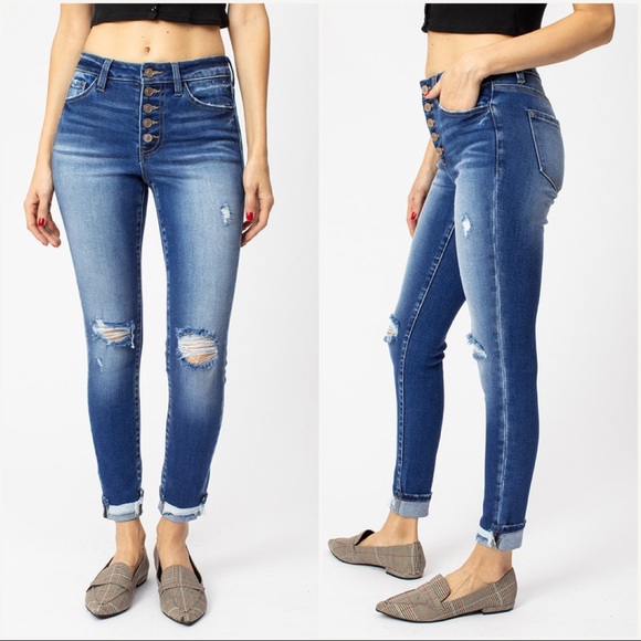 High Rise Button Fly Skinny Jeans - Picture 6 of 7